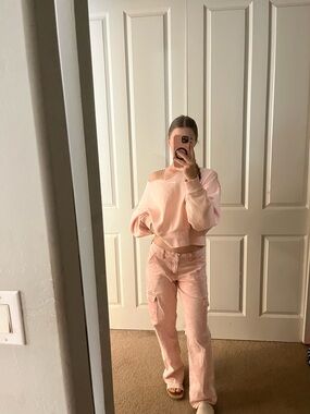 Nike Pink Cropped off the shoulder Sweatshirt